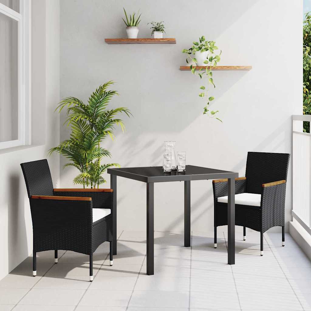 JUNG Vida Garten Essgruppe mit Kissen 3 pcs Schwarz Poly-Rattan