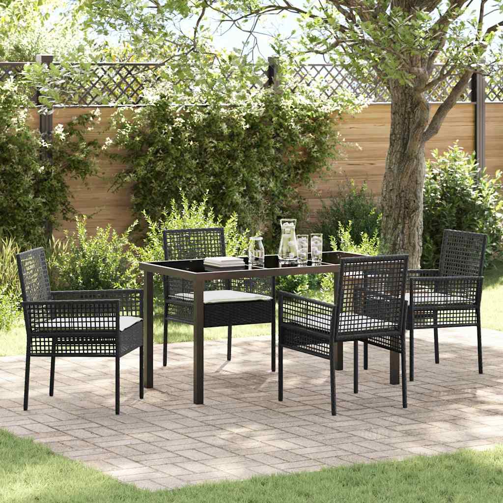 JUNG Vida Garten Essgruppe mit Kissen 5 pcs Schwarz Poly-Rattan