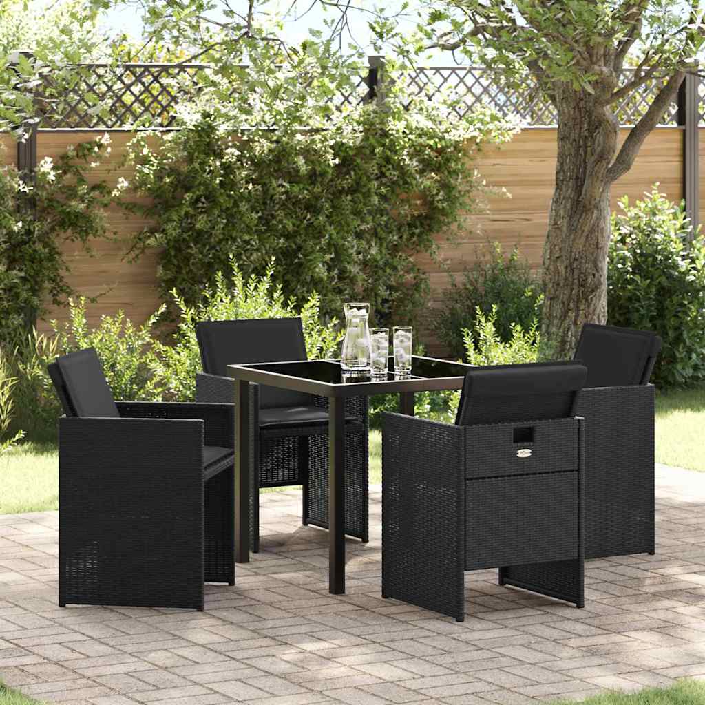 JUNG Vida Garten Essgruppe mit Kissen 5 pcs Schwarz Poly-Rattan