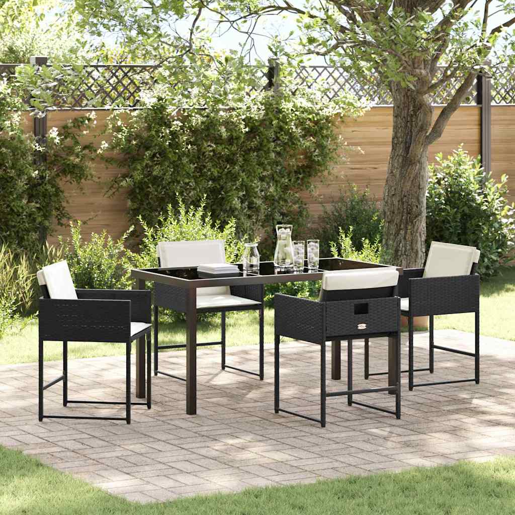 JUNG Vida Garten Essgruppe mit Kissen 5 pcs Schwarz Poly-Rattan