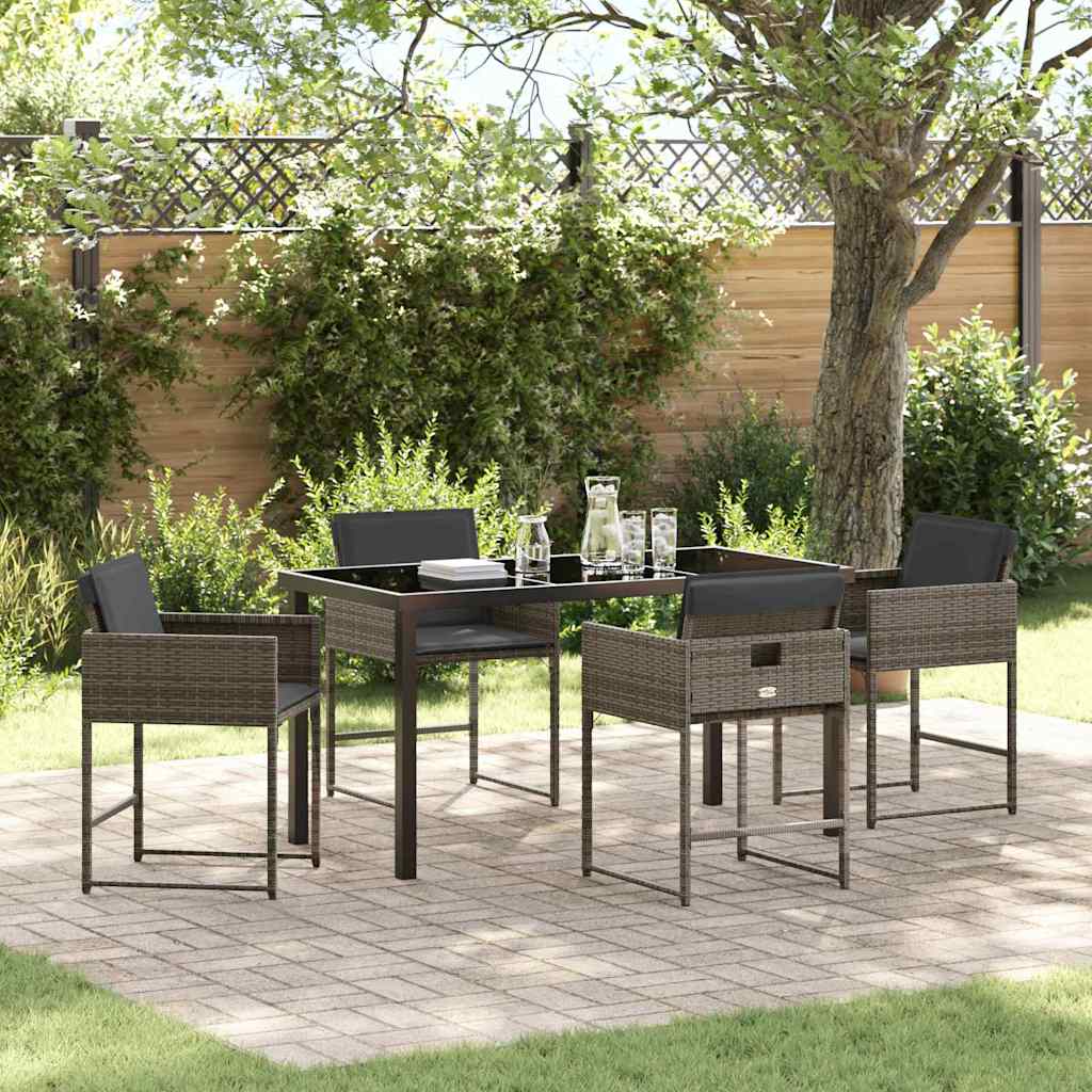 JUNG Vida Garten Essgruppe mit Kissen 5 pcs Grau Poly-Rattan