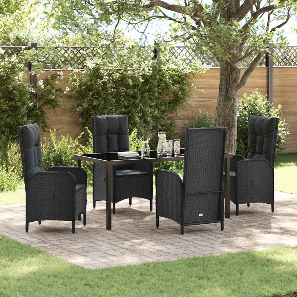 JUNG Vida Garten Essgruppe mit Kissen 5 pcs Schwarz Poly-Rattan