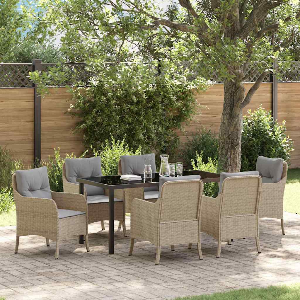 JUNG Vida Garten Essgruppe mit Kissen 7 pcs Beige Poly-Rattan