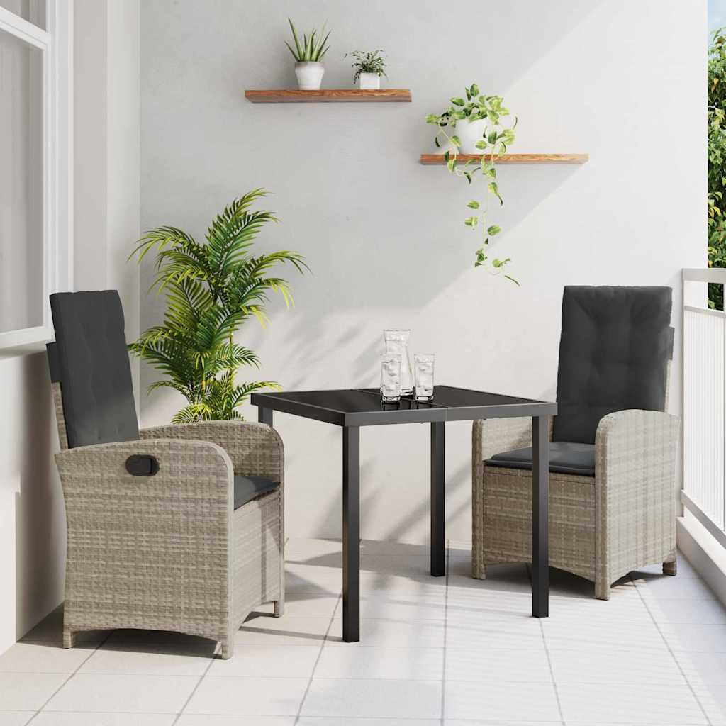 JUNG Vida Garten Essgruppe mit Kissen 3 pcs Hellgrau Poly-Rattan