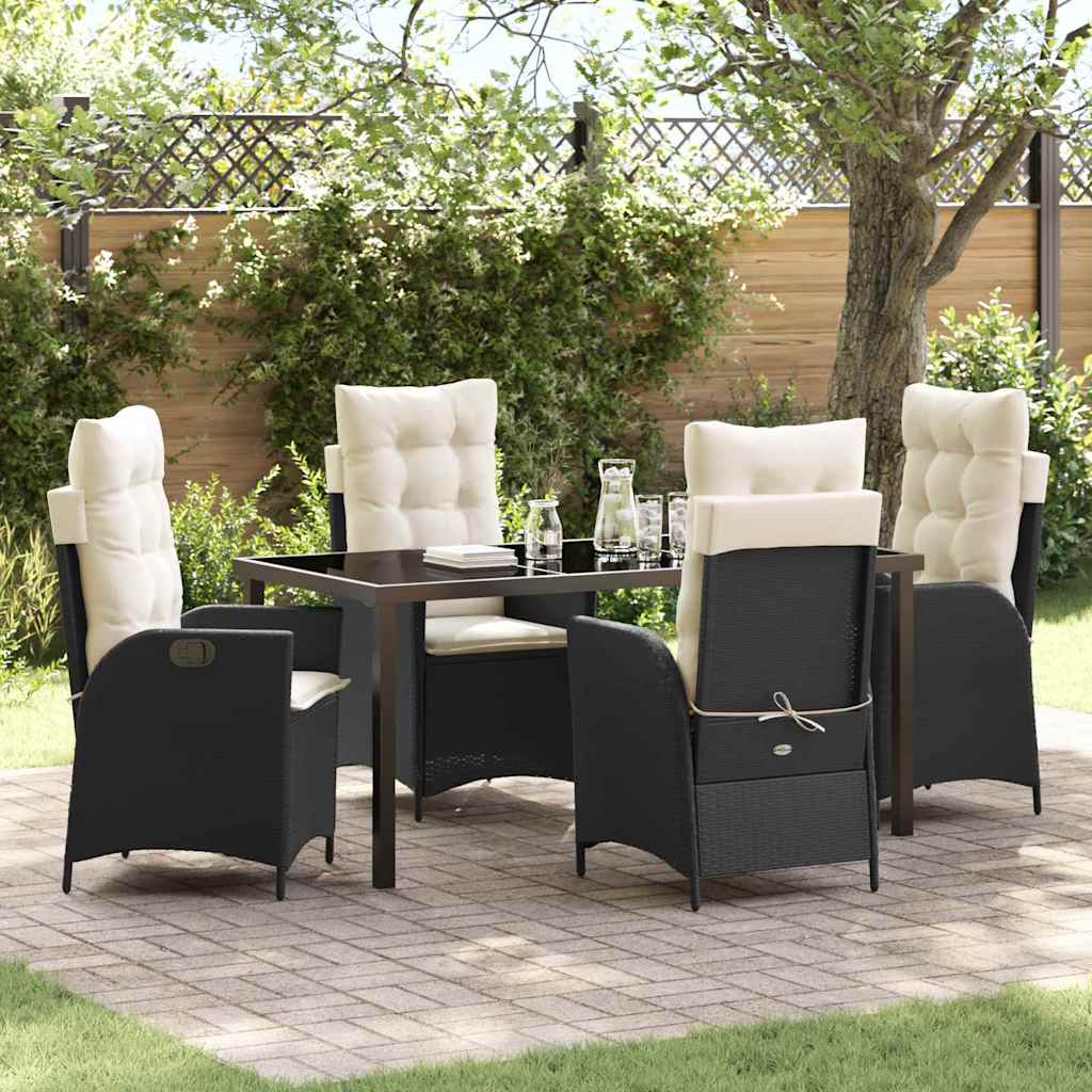 JUNG Vida Garten Essgruppe mit Kissen 5 pcs Schwarz Poly-Rattan
