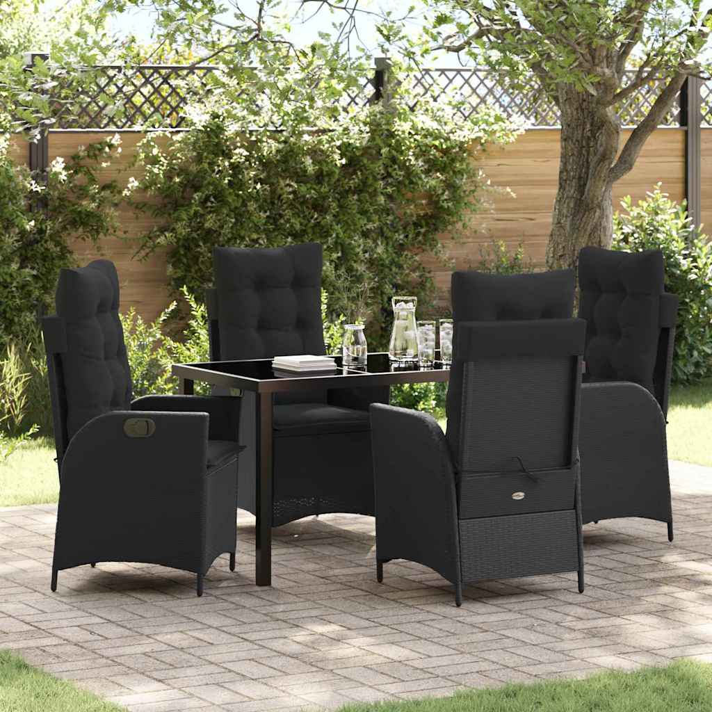 JUNG Vida Garten Essgruppe mit Kissen 5 pcs Schwarz Poly-Rattan