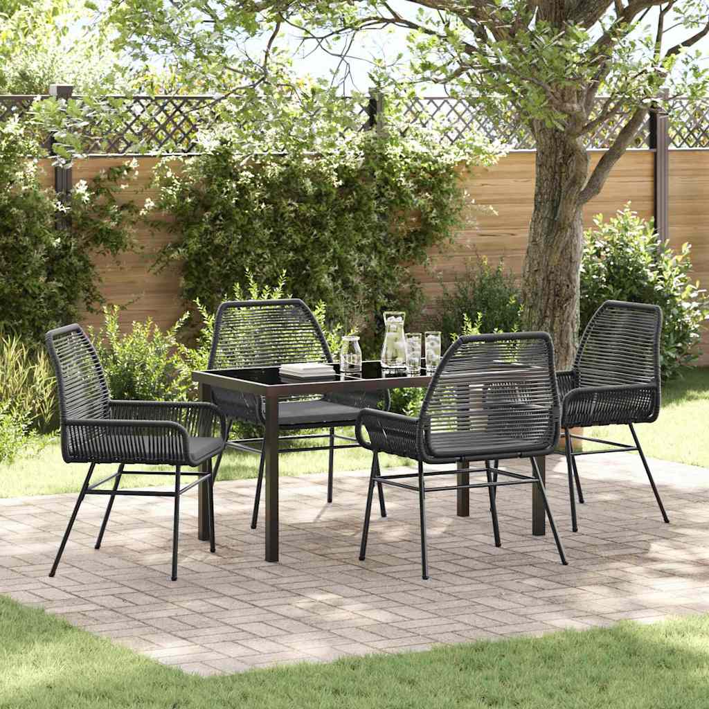 JUNG Vida Garten Essgruppe mit Kissen 5 pcs Schwarz Poly-Rattan