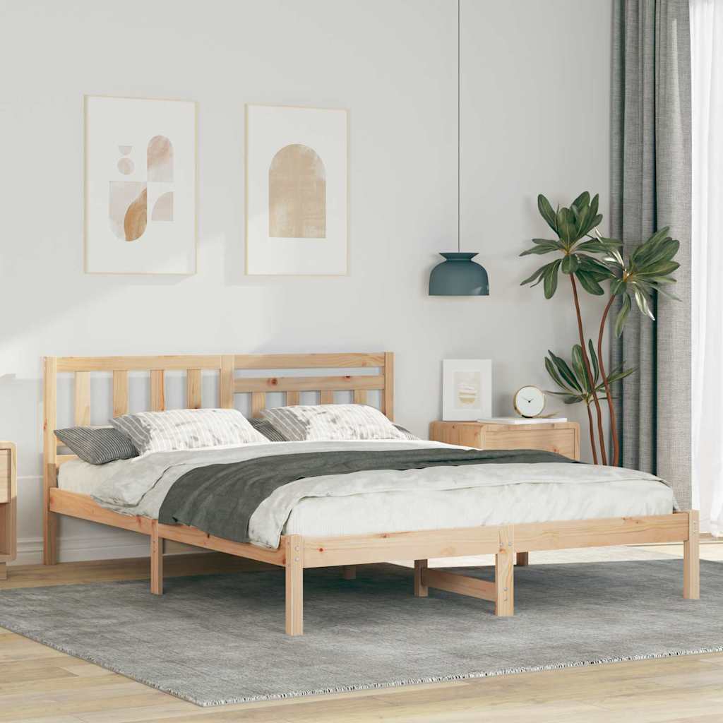 JUNG Vida Bettrahmen mit Kopfteil Braun 150 x 200 cm Massives Kiefernholz