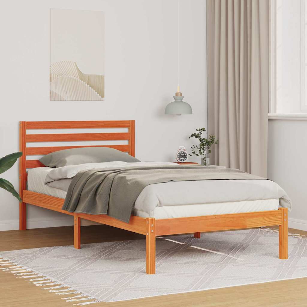 JUNG Vida Bettrahmen Wachsbraun 90 x 190 cm Massives Kiefernholz