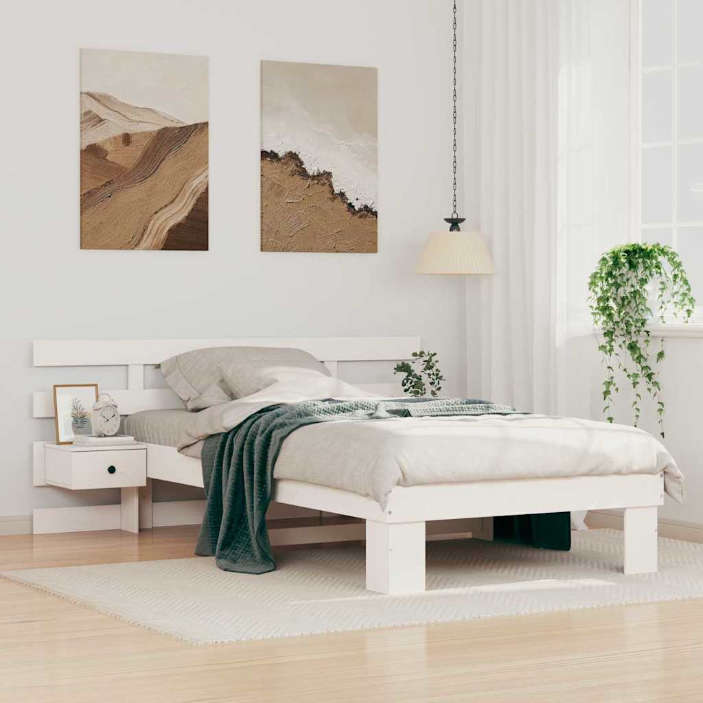 JUNG Vida Bettrahmen mit Kopfteil Weiß 90 x 200 cm Massives Kiefernholz