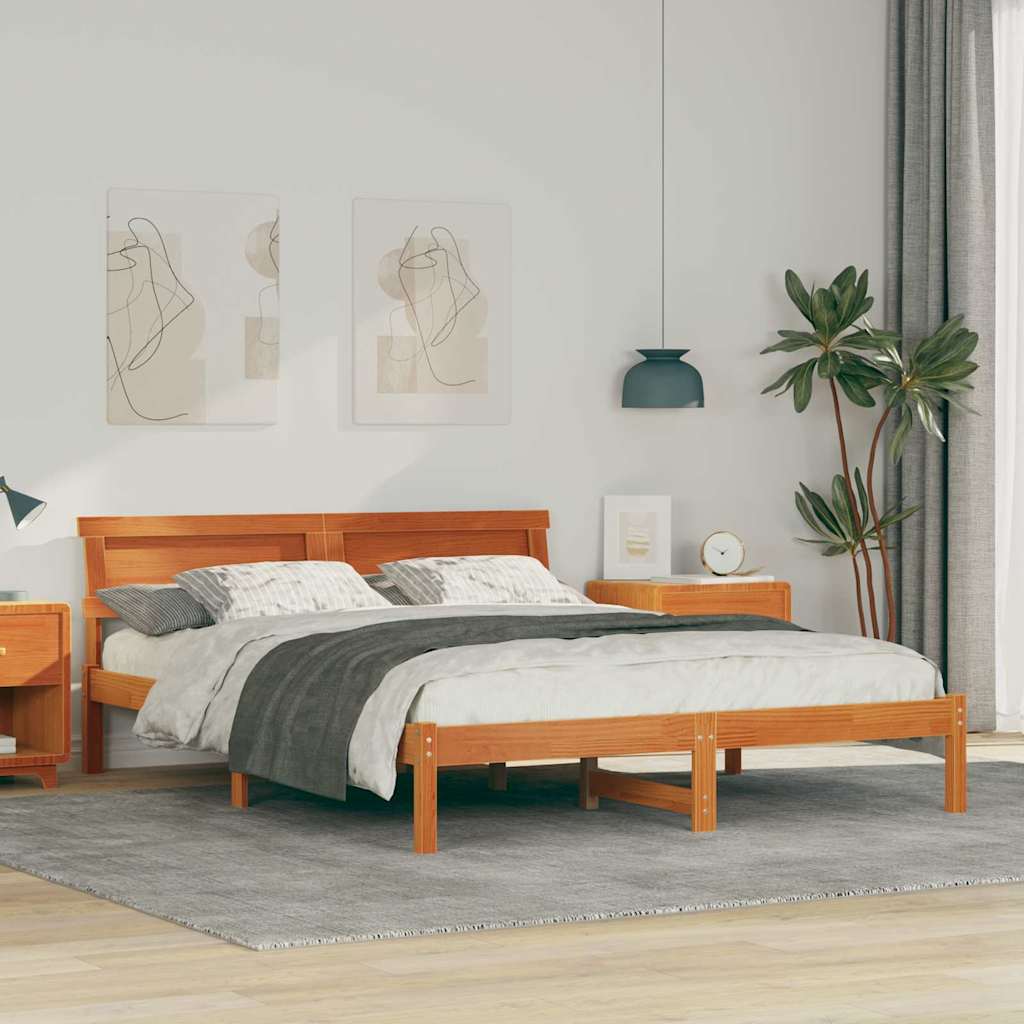 JUNG Vida Bettrahmen Wachsbraun 160 x 200 cm Massives Kiefernholz