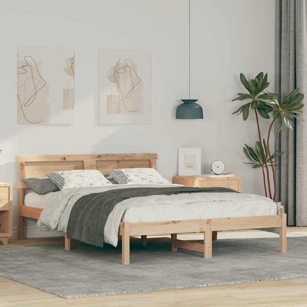 JUNG Vida Bettrahmen mit Kopfteil Braun 120 x 200 cm Massives Kiefernholz