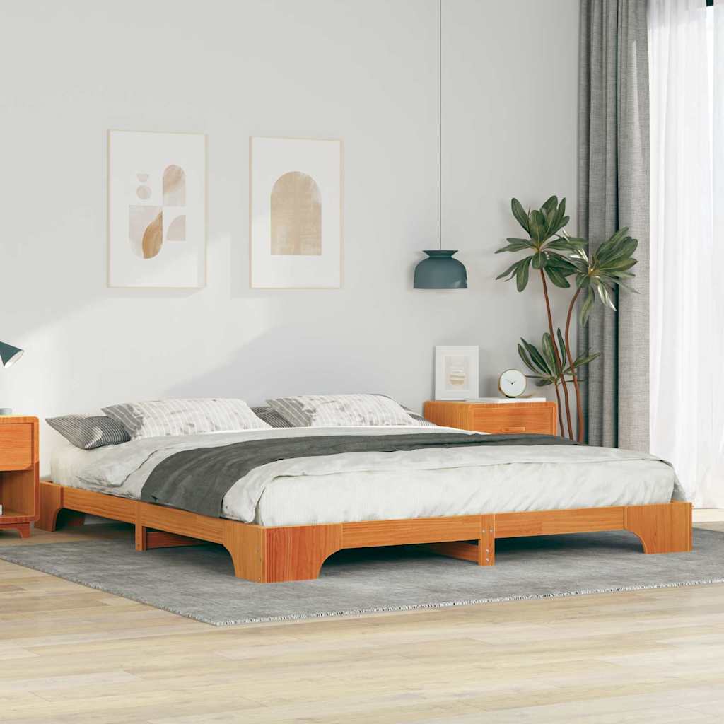 JUNG Vida Bettrahmen Braun 200 x 210 cm Massives Kiefernholz