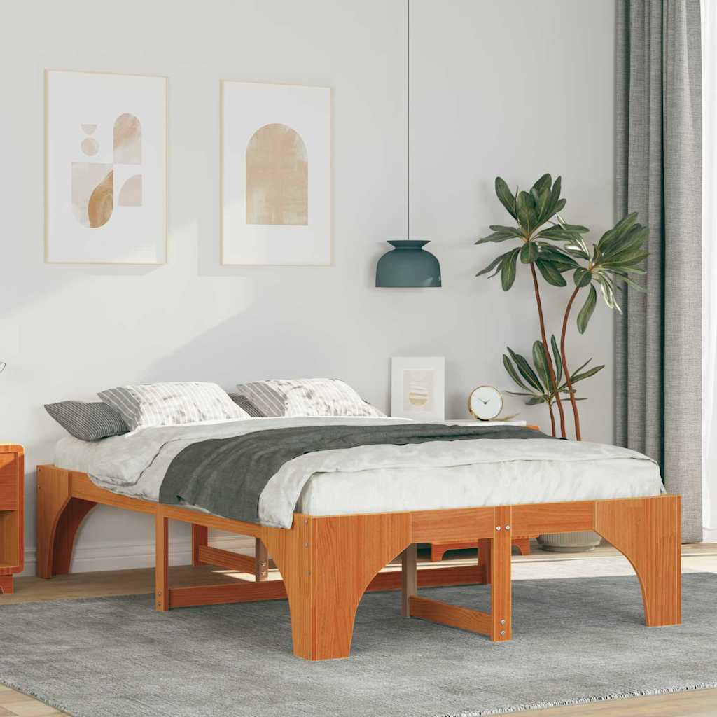 JUNG Vida Bettrahmen Braun 120 x 200 cm Massives Kiefernholz