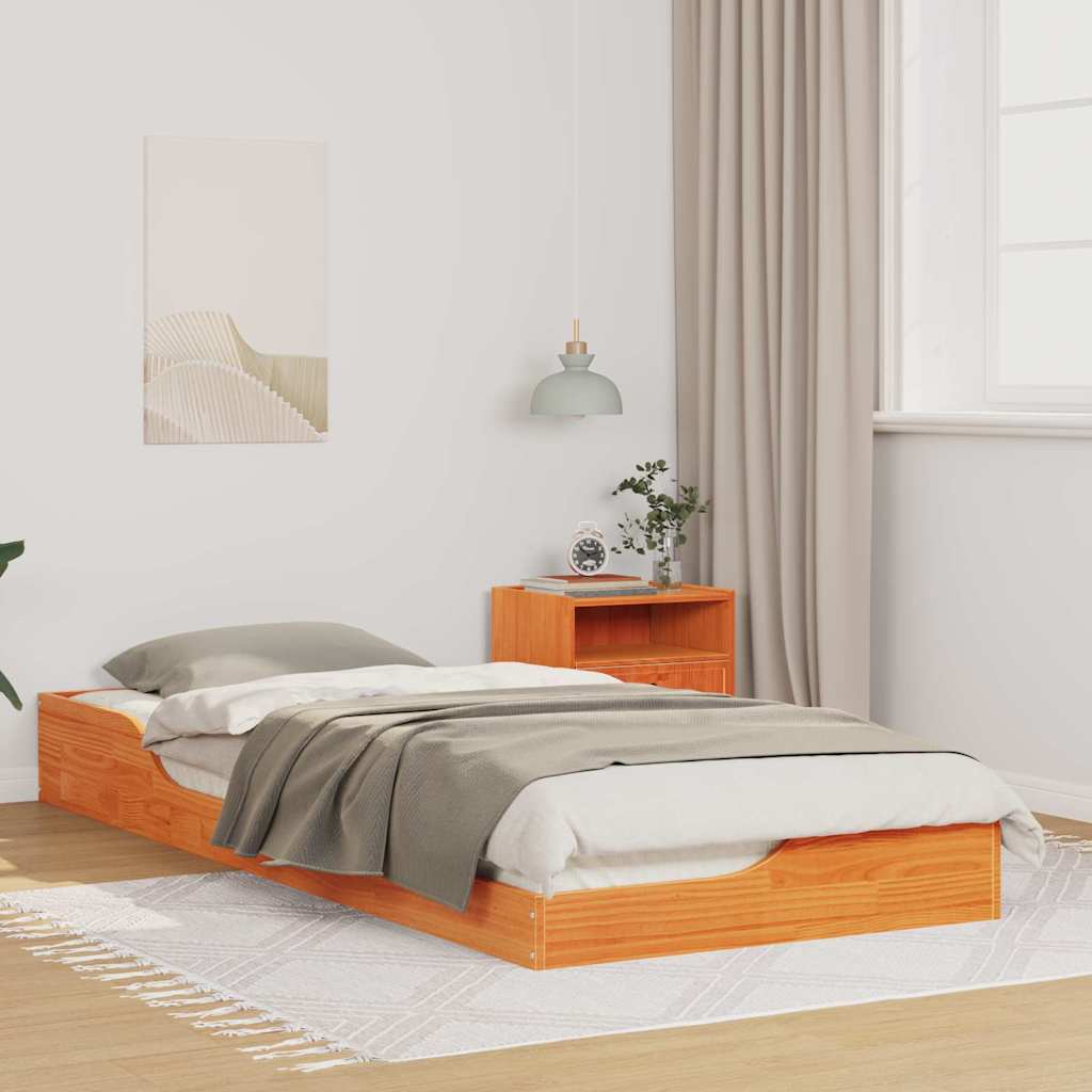 JUNG Vida Bettrahmen Wachsbraun 80 x 220 cm Massives Kiefernholz