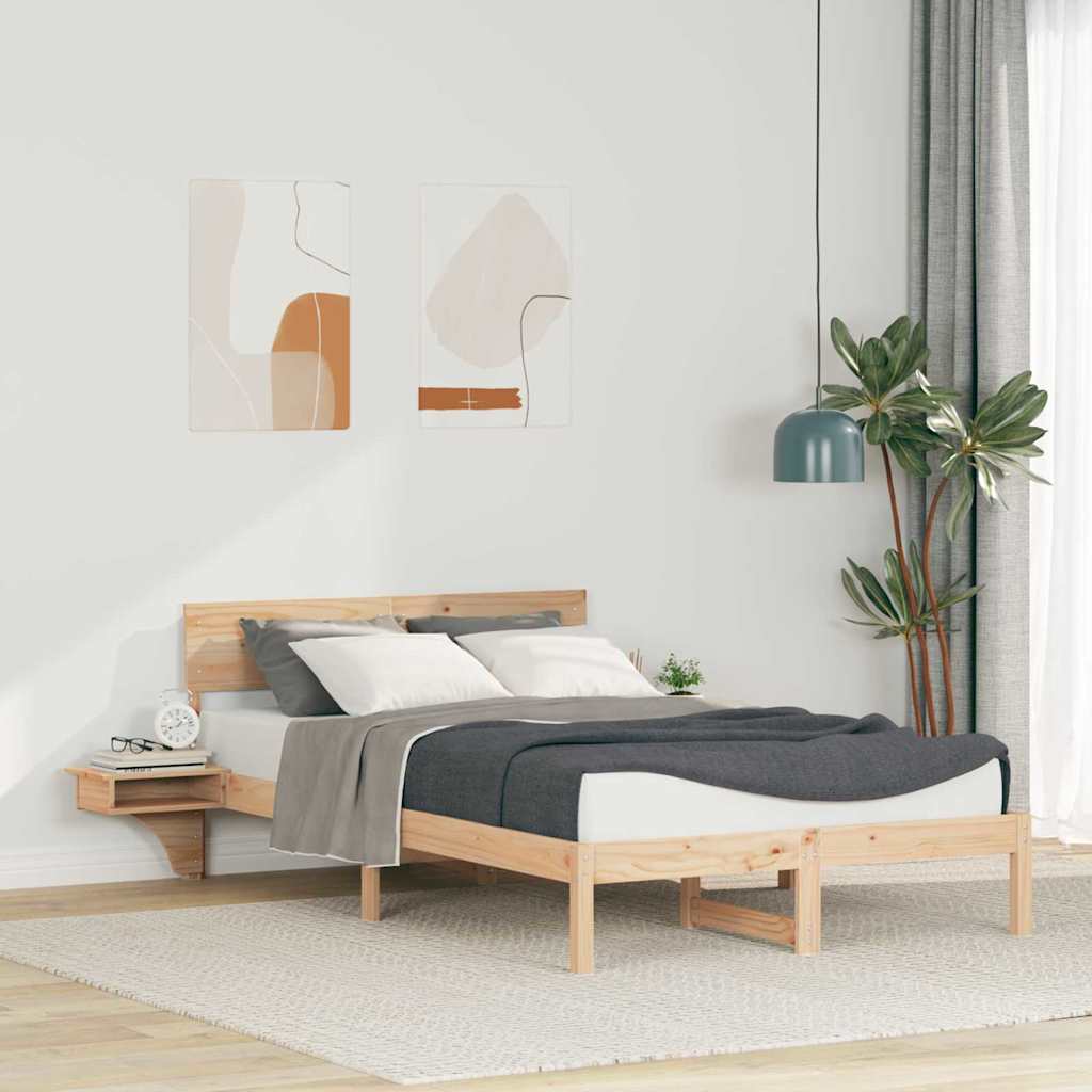 JUNG Vida Bettrahmen mit Kopfteil Braun 140 x 200 cm Massives Kiefernholz
