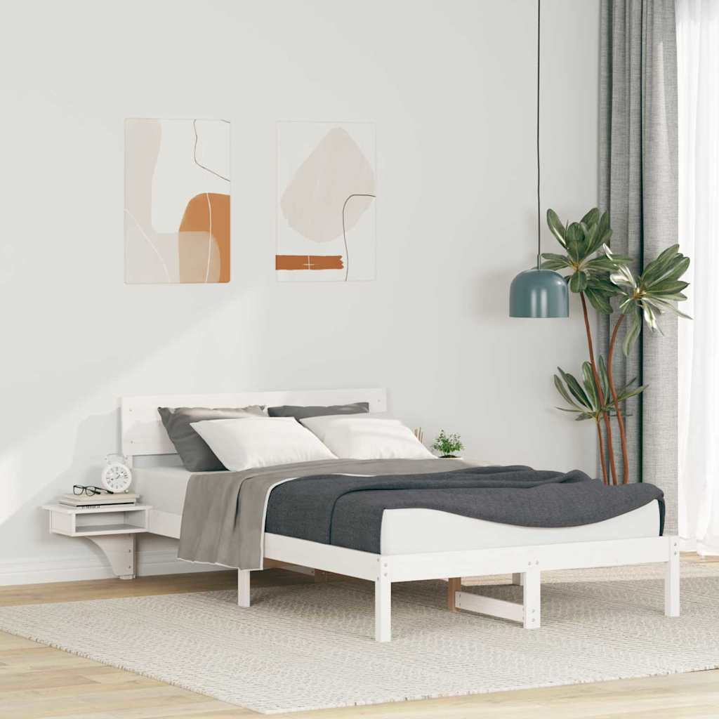 JUNG Vida Bettrahmen mit Kopfteil Weiß 140 x 200 cm Massives Kiefernholz