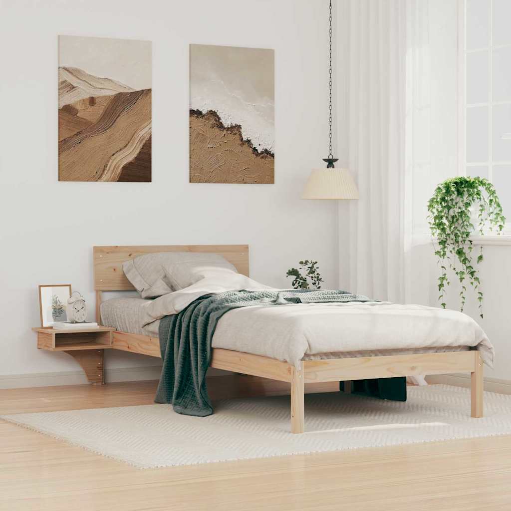 JUNG Vida Bettrahmen mit Kopfteil Braun 90 x 200 cm Massives Kiefernholz