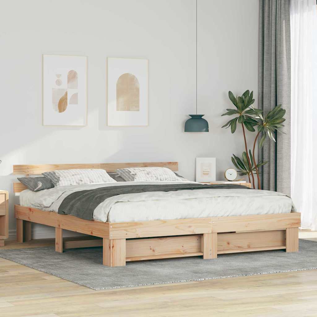 JUNG Vida Bettrahmen mit Kopfteil Braun 200 x 200 cm Massives Kiefernholz