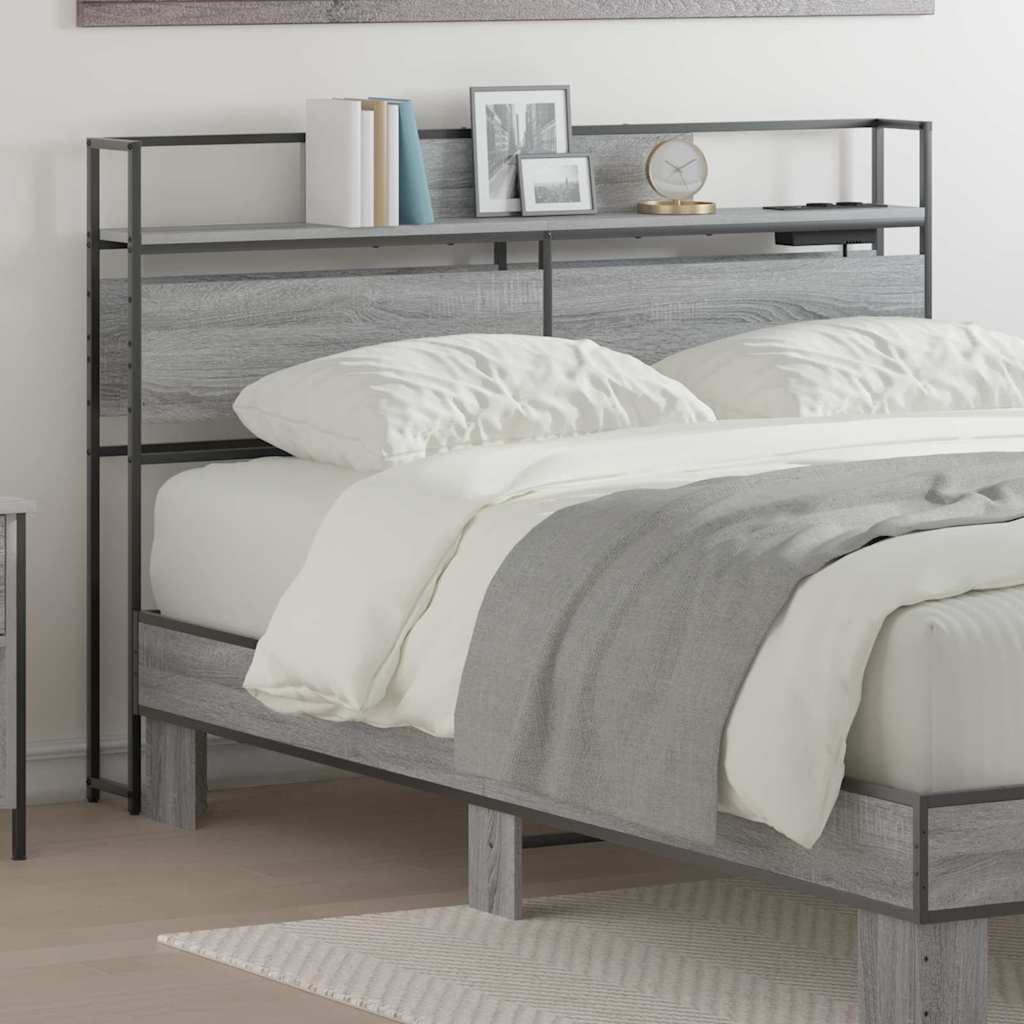 JUNG Vida Stauraum-Kopfteil mit Regal Grau Sonoma 135 cm Holzwerkstoff