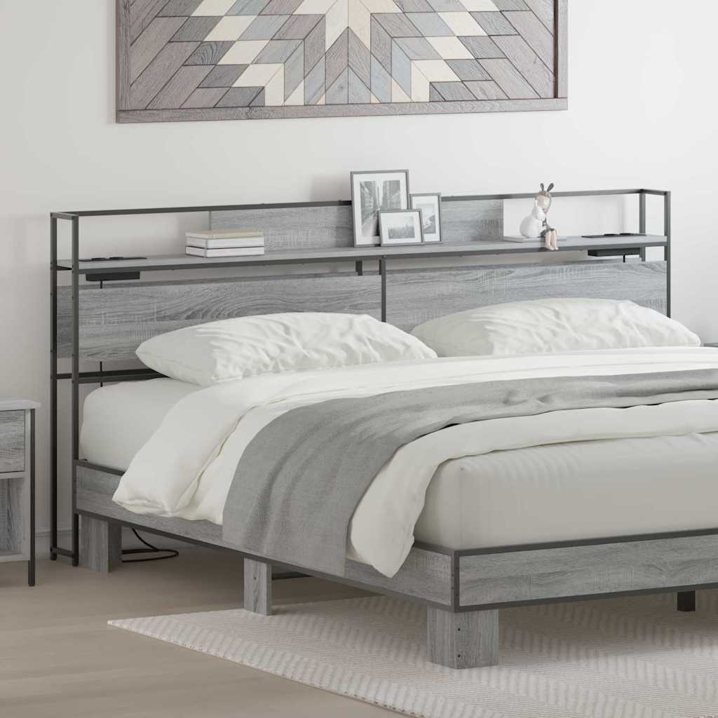 JUNG Vida Stauraum-Kopfteil mit Regal Grau Sonoma 180 cm Holzwerkstoff