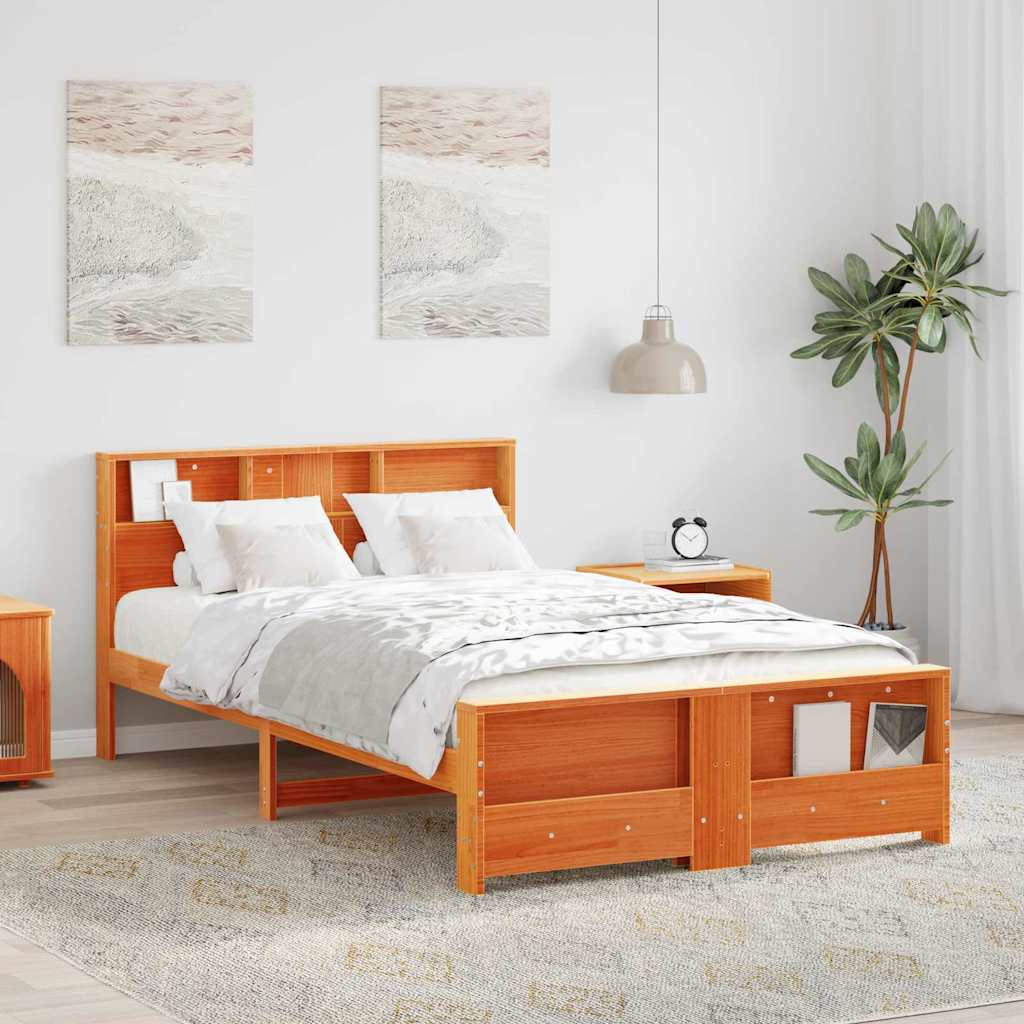 JUNG Vida Bettrahmen mit Kopfteil Wachsbraun 135 x 190 cm Holzwerkstoff