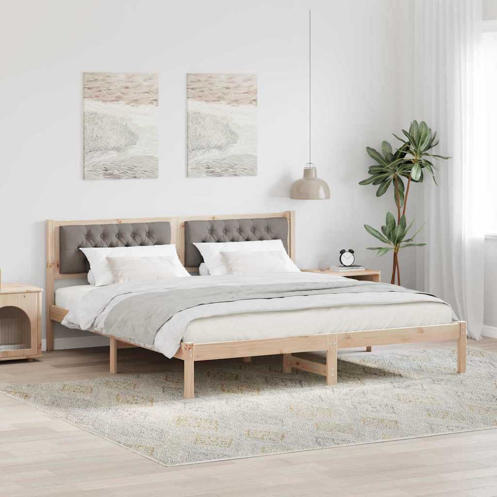 JUNG Vida Bettrahmen mit Kopfteil Taupe 160 x 200 cm Massives Kiefernholz