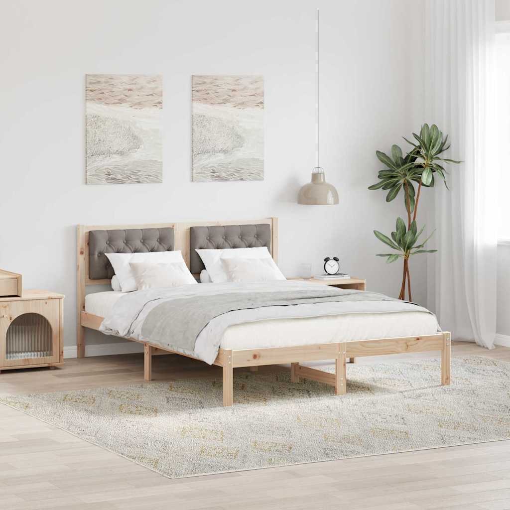 JUNG Vida Bettrahmen mit Kopfteil Taupe 140 x 190 cm Massives Kiefernholz