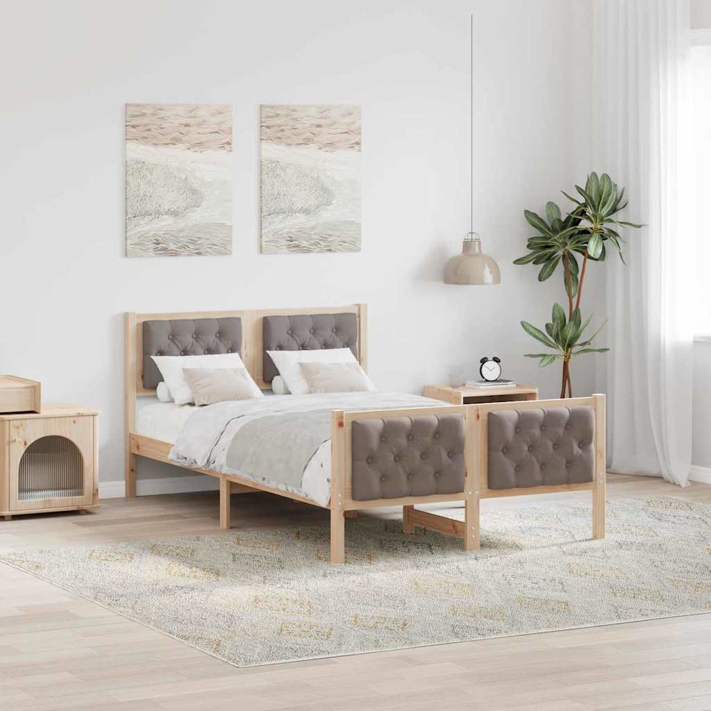 JUNG Vida Bettrahmen mit Kopfteil Taupe 120 x 190 cm Massives Kiefernholz