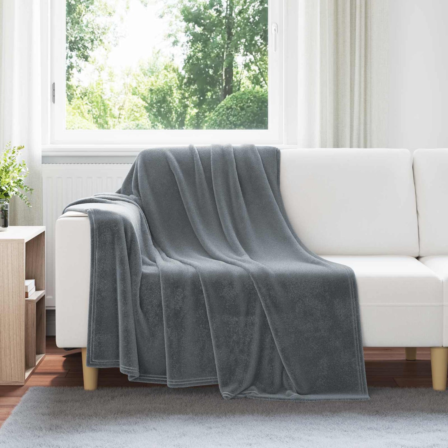 JUNG Vida Überwurfdecke Dunkelgrau 150 x 200 cm Fleece