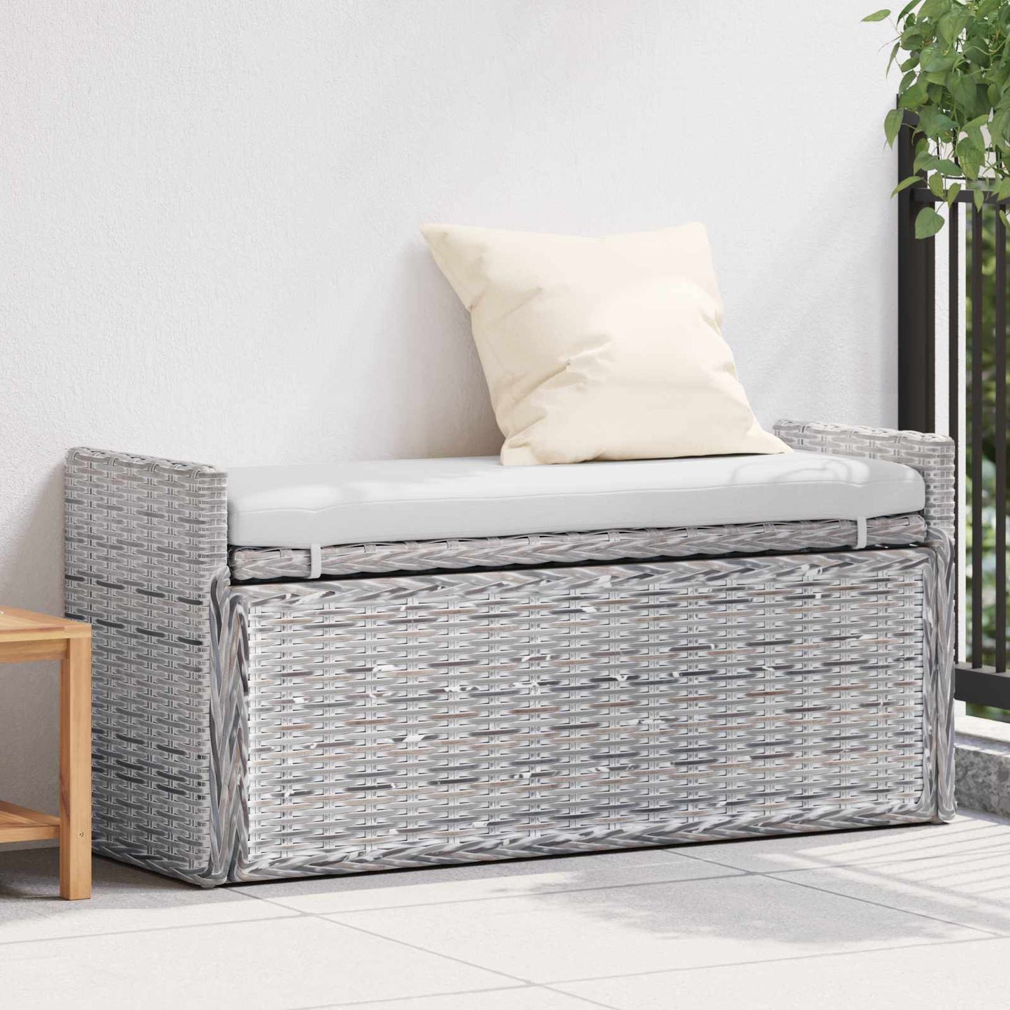 JUNG Vida Sitzbank mit Stauraum Weiß gewaschen 110 x 40 x 50 cm Rattan