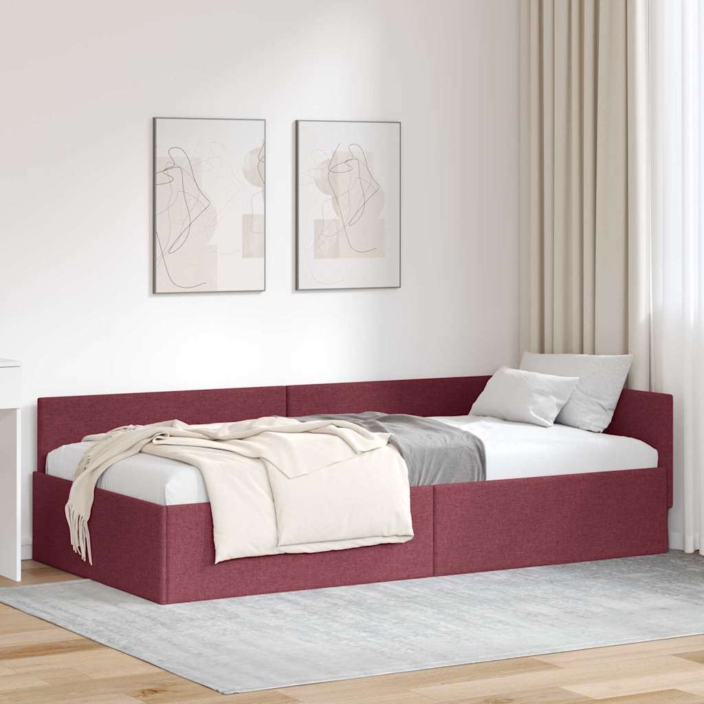 JUNG Vida Eckbettgestell mit Kopfteil Weinrot 90 cm x 190 cm Samt