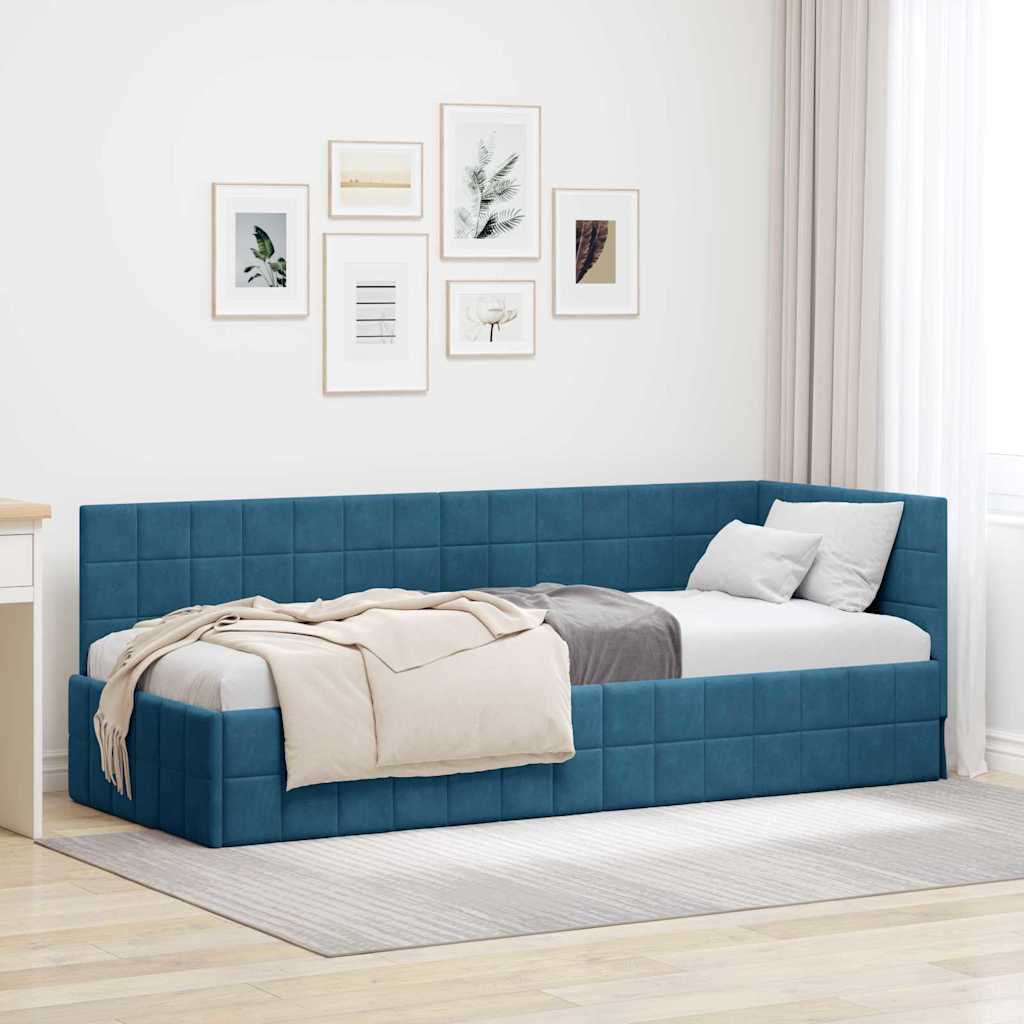 JUNG Vida Eckbettgestell mit Kopfteil Blau 80 cm x 200 cm Samt
