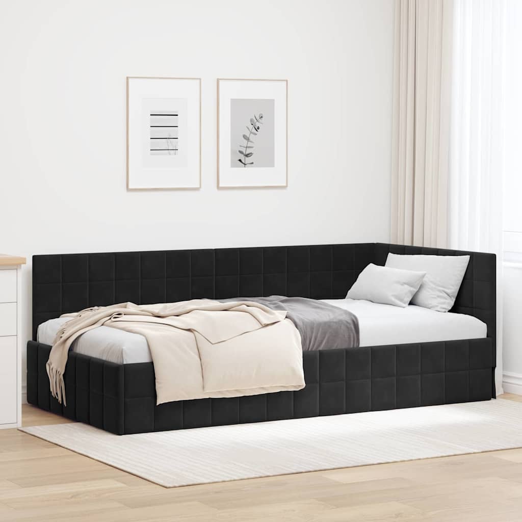 JUNG Vida Eckbettgestell mit Kopfteil Schwarz 90 cm x 200 cm Samt