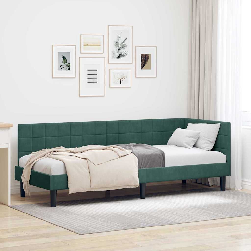 JUNG Vida Eckbettgestell mit Kopfteil Dunkelgrün 80 cm x 200 cm Samt
