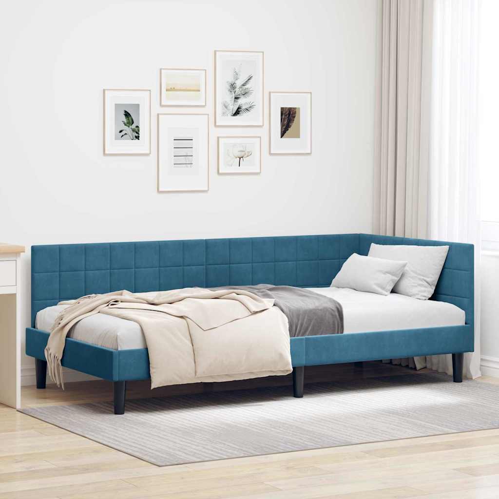 JUNG Vida Eckbettgestell mit Kopfteil Blau 100 cm x 200 cm Samt