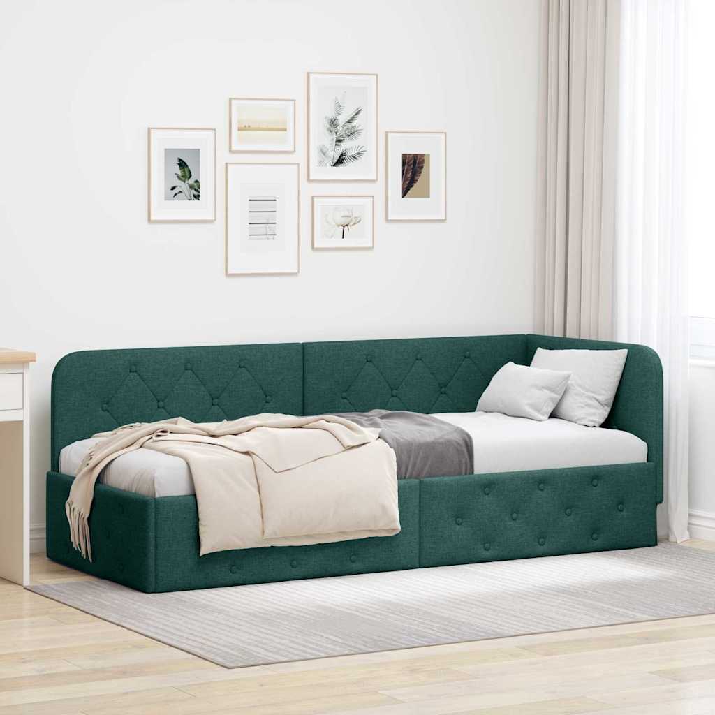 JUNG Vida Eckbettgestell mit Kopfteil Dunkelgrün 80 x 200 cm Stoff