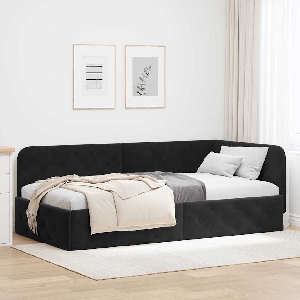 JUNG Vida Eckbettgestell mit Kopfteil Schwarz 90 x 190 cm Samt