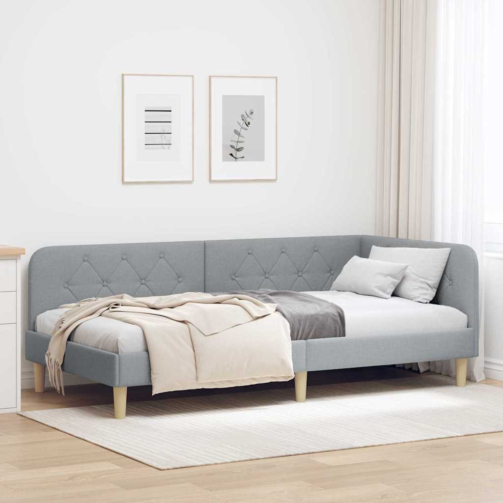 JUNG Vida Eckbettgestell mit Kopfteil Hellgrau 90 x 200 cm Stoff