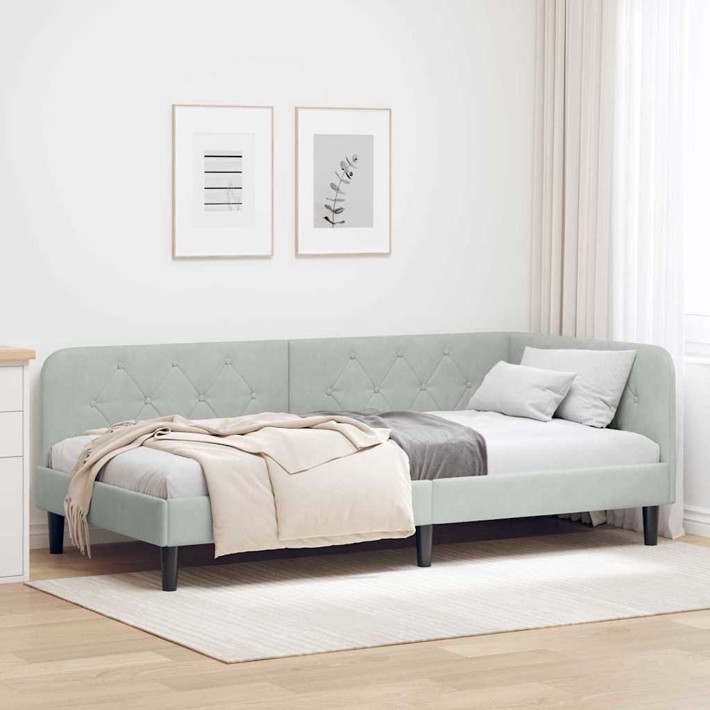 JUNG Vida Eckbettgestell mit Kopfteil Hellgrau 90 x 200 cm Samt