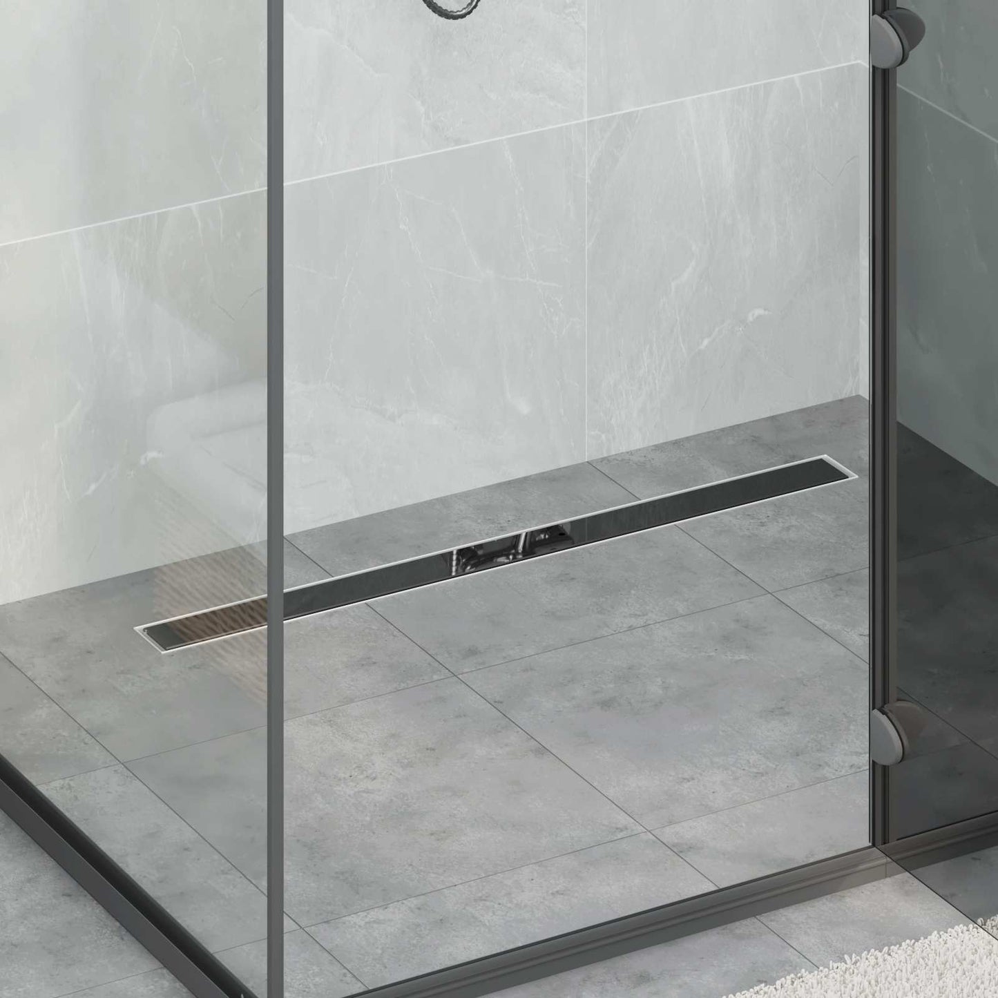 JUNG Vida Duschabfluss mit Glashülle und 360° Siphon Schwarz 90 cm