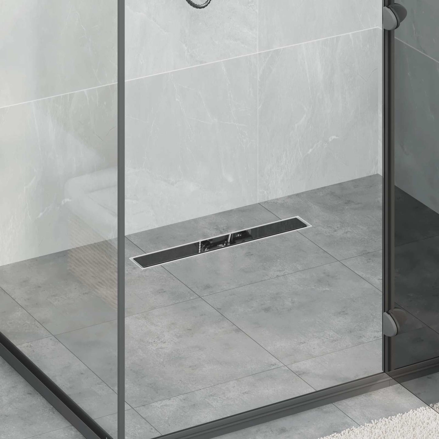 JUNG Vida Duschabfluss mit Glasabdeckung Schwarz 60 cm Edelstahl 304