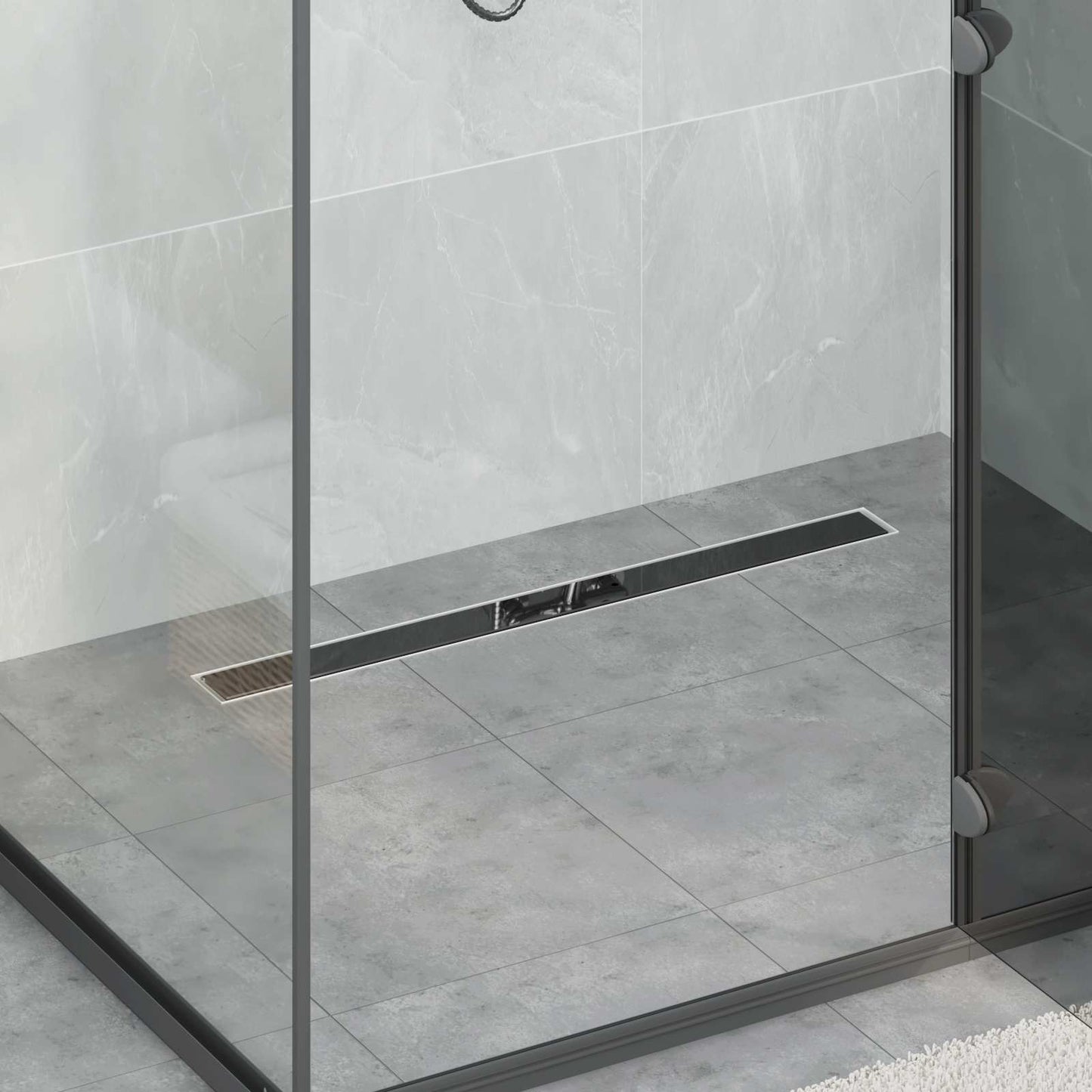 JUNG Vida Duschabfluss mit Glashülle und 360° Siphon Schwarz 80 cm