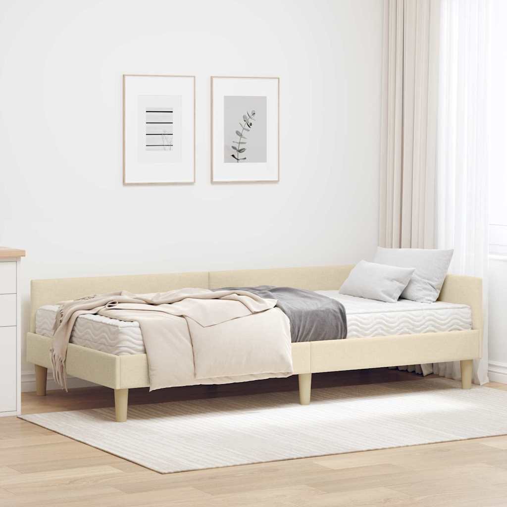 JUNG Vida Eckbettgestell mit Matratze mit Matratze 2 pcs Creme Stoff
