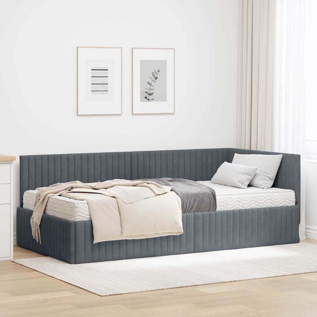 JUNG Vida Eckbettgestell mit Matratze mit Kopfteil 2 pcs Grau Samt
