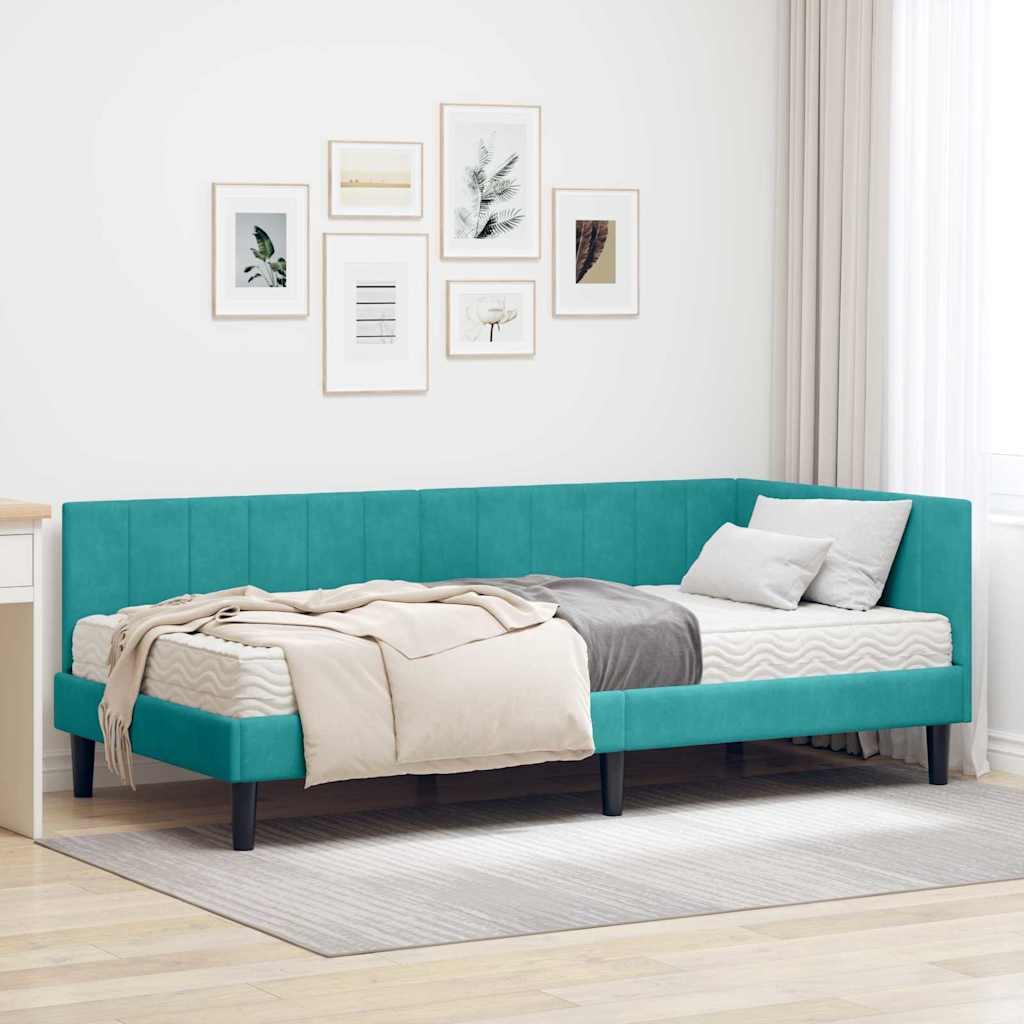 JUNG Vida Eckbettgestell mit Matratze mit Matratze 2 pcs Türkis Samt