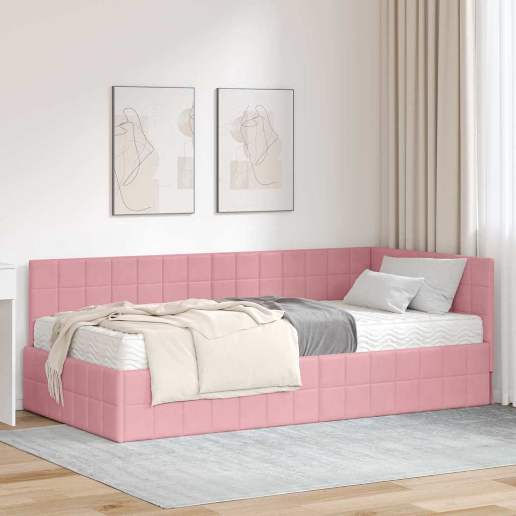 JUNG Vida Eckbettgestell mit Matratze mit Kopfteil 2 pcs Grau Samt