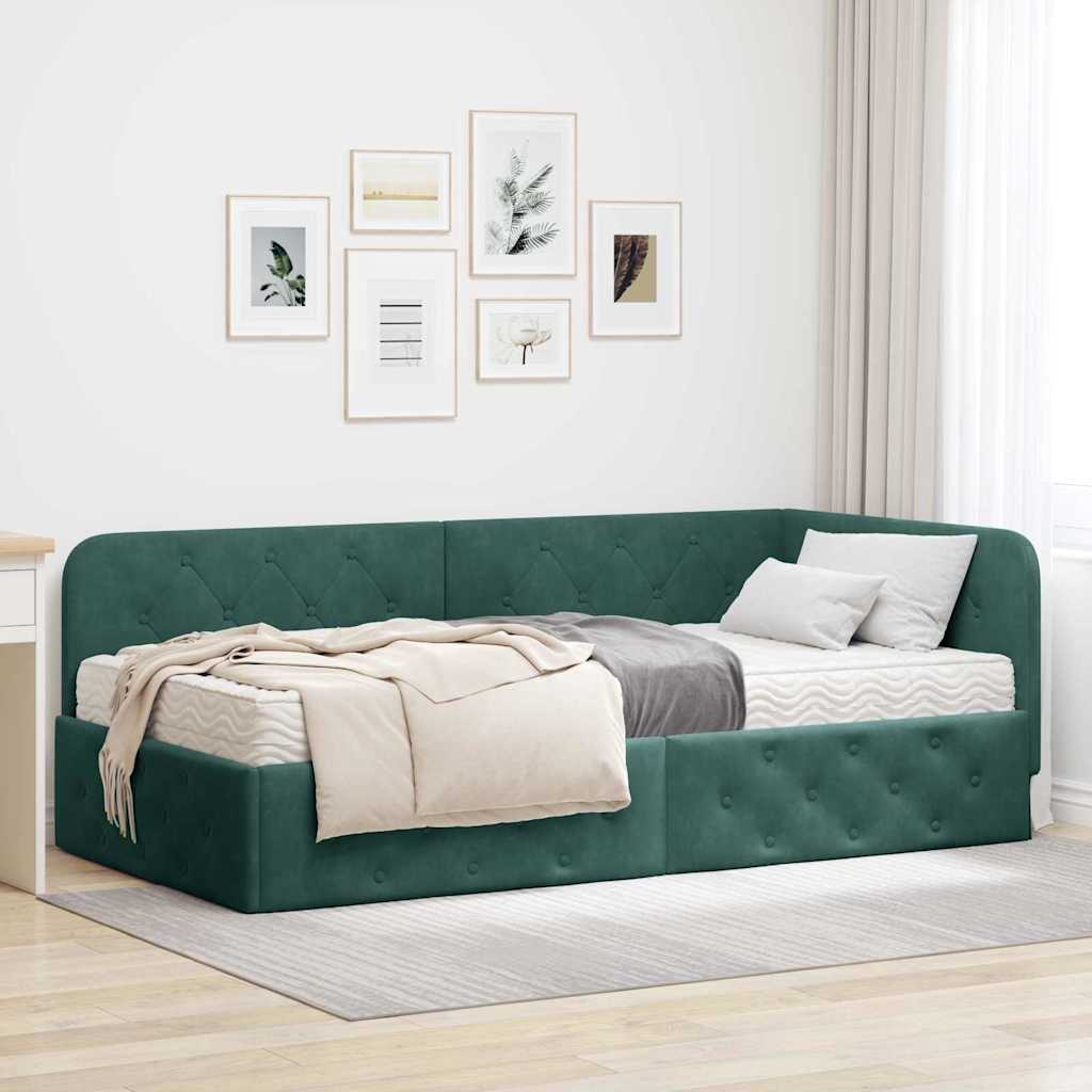 JUNG Vida Eckbettgestell mit Matratze Dunkelgrün 90 x 200 cm Samt