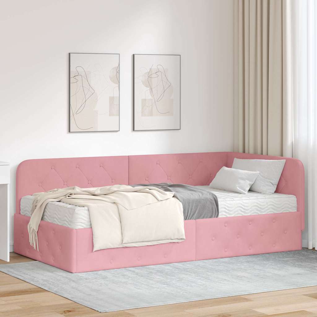 JUNG Vida Eckbettgestell mit Matratze mit Kopfteil Rosa 100 x 200 cm Samt