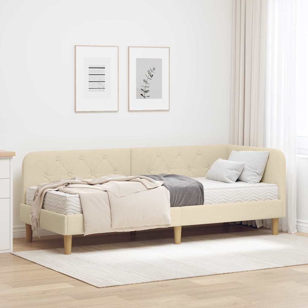 JUNG Vida Eckbettgestell mit Matratze Creme 80 x 200 cm Stoff